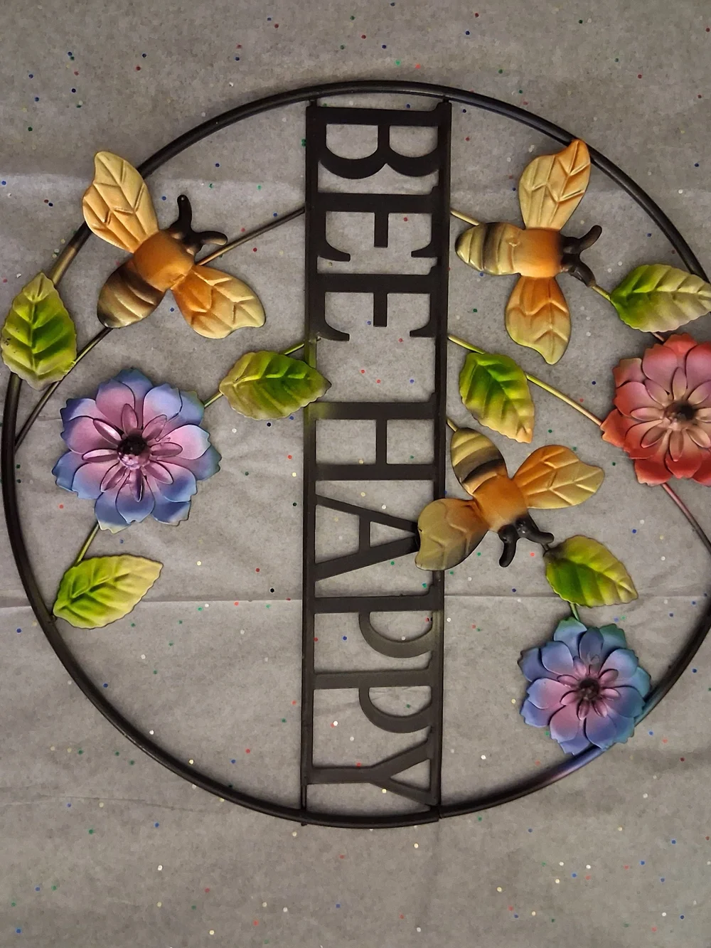 Bee Happy Metal Floral Hanging Decor - Multicolor